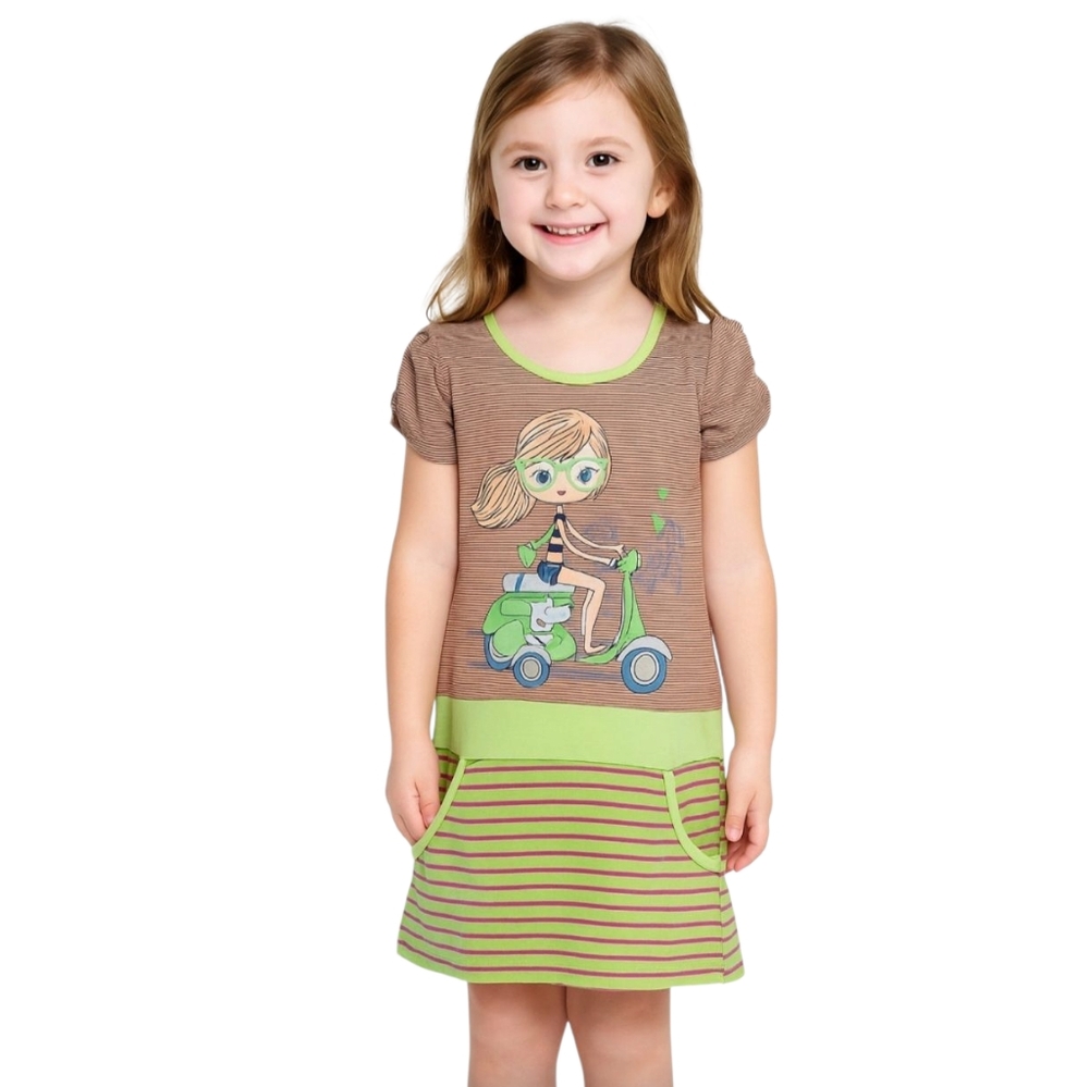 Les Deux Capitaines Print‎ Stripe Colorblock Dress Girl's Size 6X